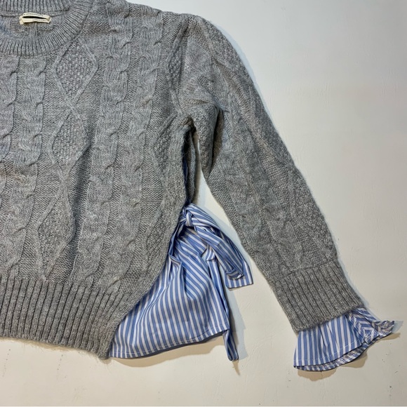 Anthropologie Women's XS Sweater Oversize Cable Knit Mixed Media Layer Gray Blue - Picture 3 of 9